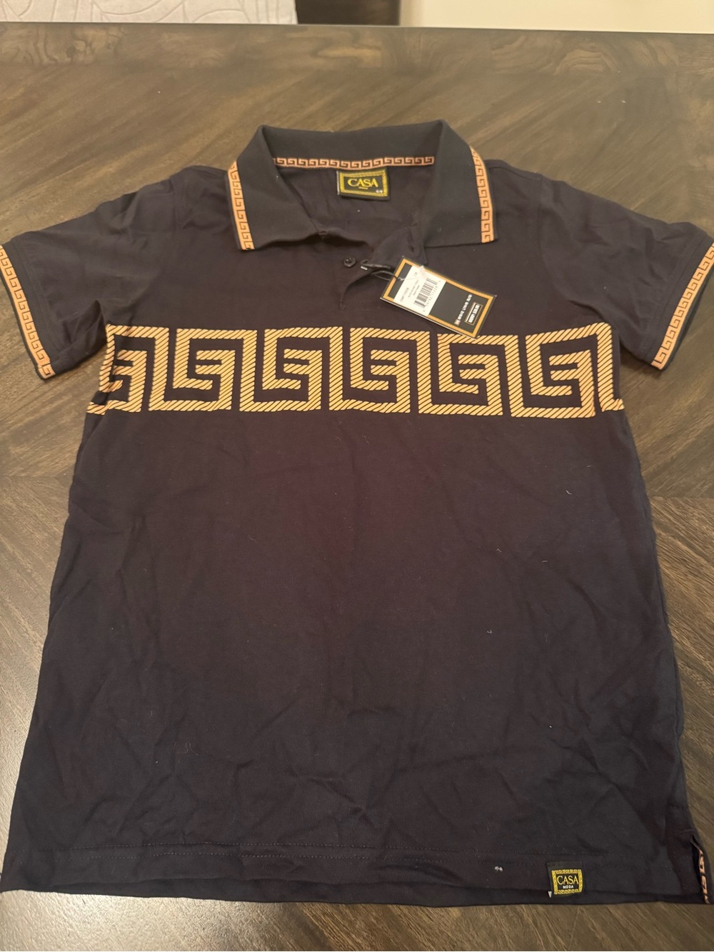 Othr Navy Polo with Gold Greek Key Trim